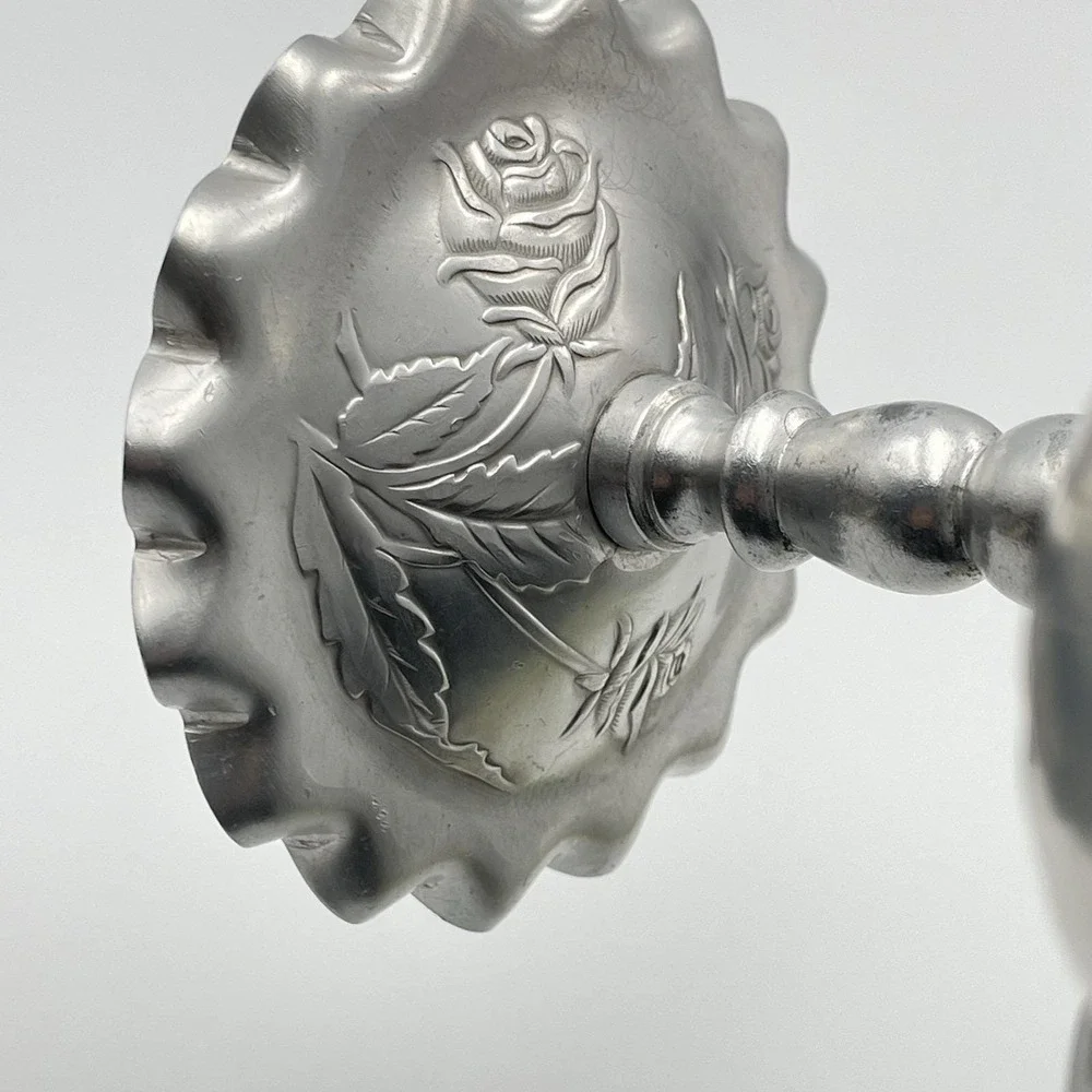 Vintage‎ Aluminum Rose Compote Pedestal Candy Dish 7